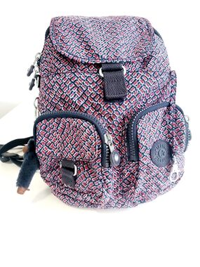 Kipling Mini Backpack - Navy Red Pattern